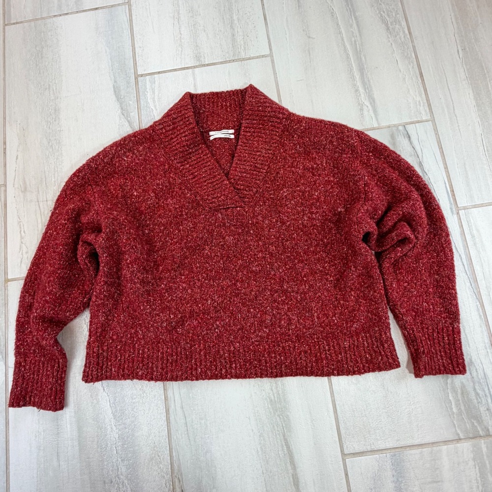 Anthropologie Red Marled Chenille V-Neck Shawl Collar Sweater L 72SR1569ANT